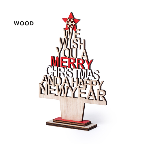 6663, Original árbol de navidad con mensaje troquelado. Fabricado en madera, con amplia superficie de marcaje. Base desmontable y presentado en bolsa individual