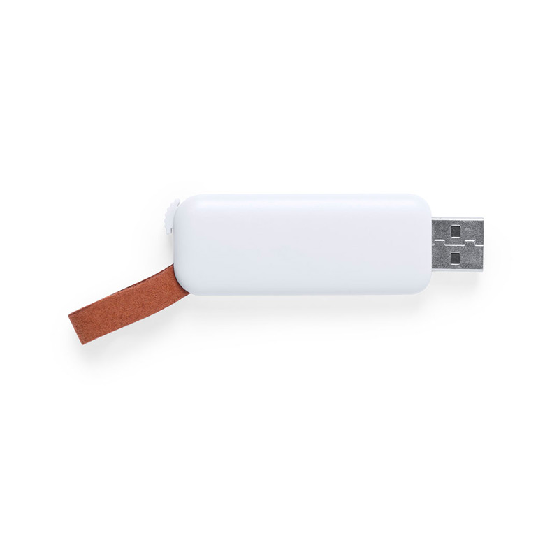 6232 16GB, Memoria USB de 16GB de capacidad con diseño minimalista en color blanco. Especialmente diseñada para impresión digital, con mecanismo retráctil y cinta de piel. Presentada en estuche individual. Presentación Individual