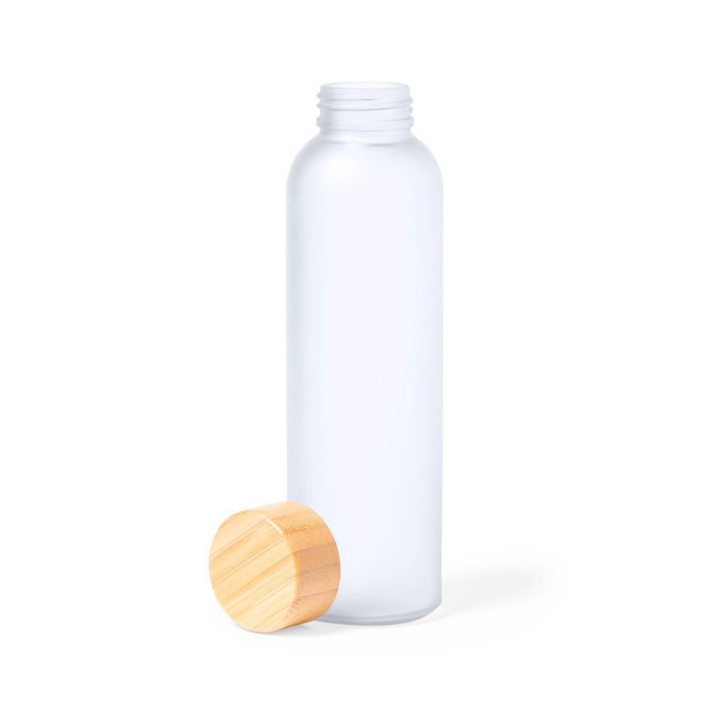 1774, Cilindro promocional de línea nature y 500 ml de capacidad, fabricado especialmente para marcaje en sublimación. Cuerpo fabricado en cristal, con tapón a rosca de bambú y libre de BPA. Presentado en caja individual de diseño eco. 500 ml