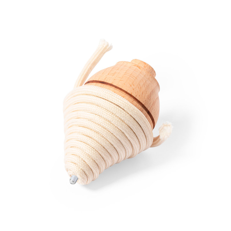 1508, Peonza fabricada en resistente madera maciza, con cuerda en algodón de 120 cm de largo.