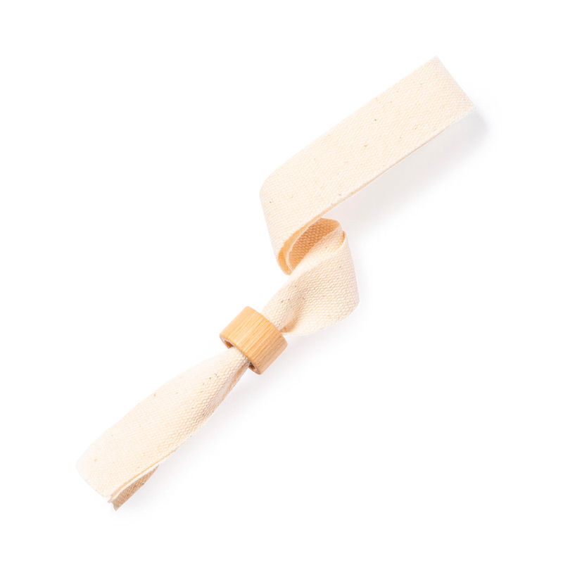 1542, Pulsera de línea nature fabricada en resistente algodón 100%, con cierre de seguridad unidireccional en bambú. Ajustable. Cierre Seguridad