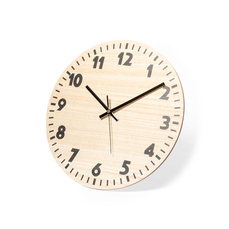 1691, Reloj de pared fabricado en madera MDF y dial en tono natural. Presentado en caja individual de diseño kraft. Alimentación a pilas (1xAA no incluida). 1 Pila AA No Incluida