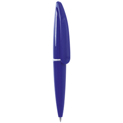 3147, Mini bolígrafo de mecanismo giratorio en llamativos colores sólidos. Con original clip de gran tamaño y anilla central en color plateado. Tinta azul.