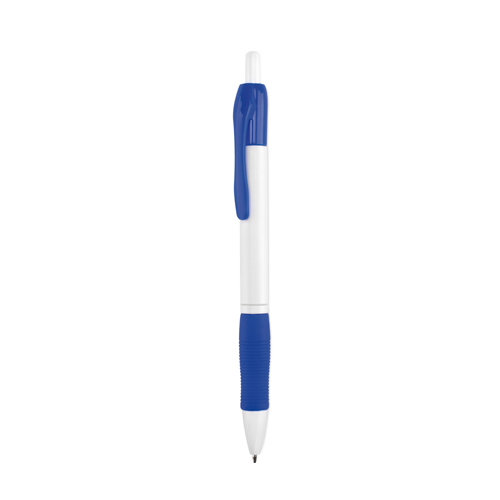 4345, Clásico bolígrafo con mecanismo de pulsador, de atrevido diseño y cuerpo de color blanco sólido en suave acabado. Con cómoda empuñadura y clip a juego. Tinta azul.