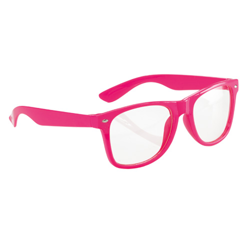 4413, Divertidas gafas de clásico diseño con lentes transparentes y brillante montura en variada gama de vivos colores fluorescentes.