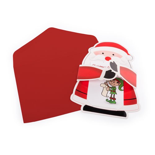 4666, Original carta para los regalos navideños con sobre en color rojo con diseño de Papá Noel y tarjeta interior con distribución de una raya.