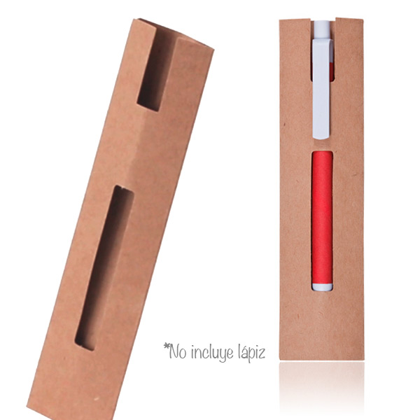 3340, Funda para bolígrafo en resistente cartón reciclado de color natural y con diseño de ventana.