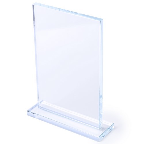 5176, Placa trofeo de grueso cristal con elegante diseño rectangular y resistente base. Especialmente diseñada para marcaje a láser y presentada en estuche de protección individual.