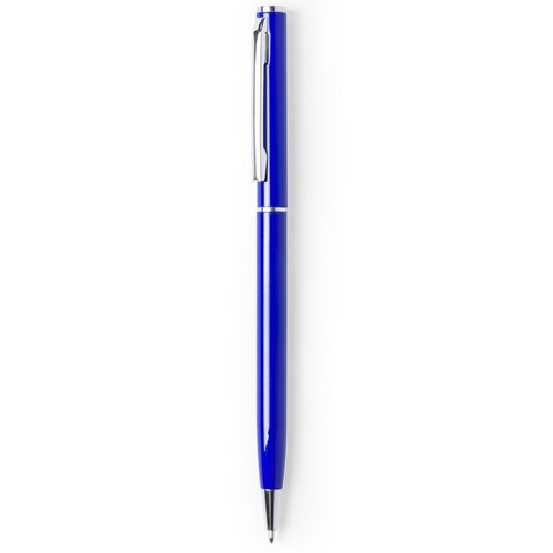 5255, Bolígrafo fabricado en aluminio, de acabado brillo y mecanismo giratorio, con accesorios y anillas en cromado. Disponible en extensa gama de colores, con tinta azul.