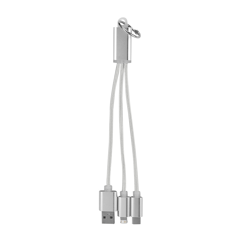 CEL 039, CABLE JENIFRA. Cable cargador compatible con USB, 8 pin, micro USB y entrada tipo C.
