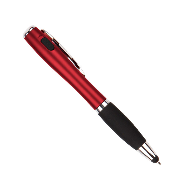 BL-074, Boligrafo de plástico con grip, touch y lampara, con tinta negra, colores: negro, azul, rojo y plata