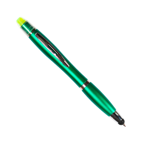BL-092, Boligrafo de plástico abs con touch y resaltador de cera (no se seca), tinta negra, colores: azul, blanco, plata, morado, negro, naranja, rojo y verde