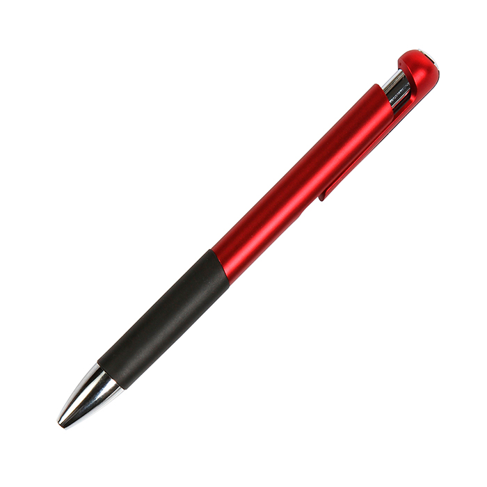 BL-108, Bolígrafo de plástico tipo ball pen retráctil con agarre de goma y tinta azul.