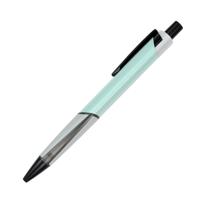 BL-119, Bolí­grafo retráctil fabricado en aluminio con forma triangular y grip tipo goma, tinta de escritura negra.