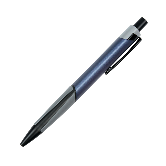BL-120, Bolí­grafo retráctil fabricado en aluminio con forma triangular y grip tipo goma, tinta de escritura negra.