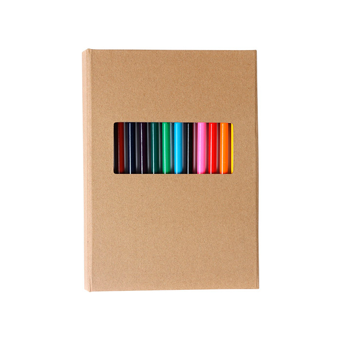 DK-082, Set ecológico fabricado en cartón con 12 lápices de colores y block con 50 hojas blancas.