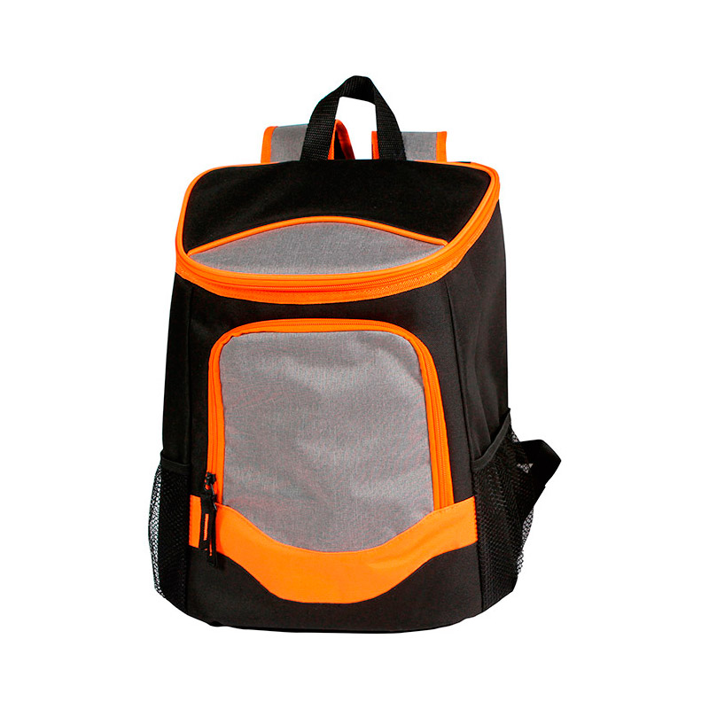 TX-073, Hielera back pack bi-tono fabricada en poliester colores: azul, naranja, rojo y verde.
