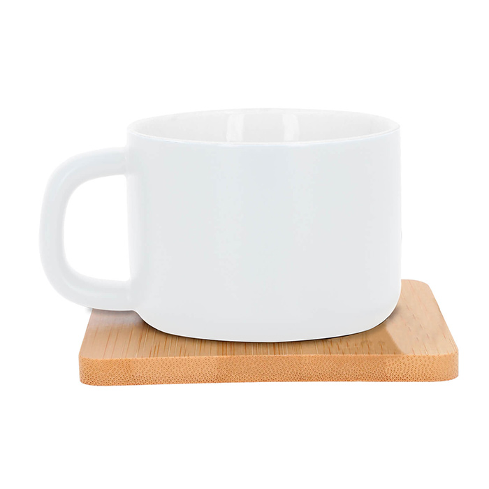 HO 144, KOPI. Taza de cerámica con base de bambú cuadrado.