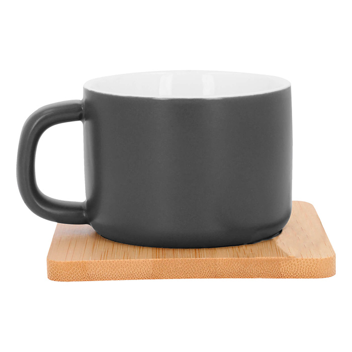 HO 144, KOPI. Taza de cerámica con base de bambú cuadrado.