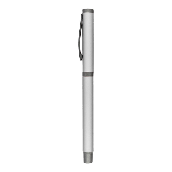 AL-18115R, Bolígrafo metálico acabado rubber con detalles en base y tapa color gris