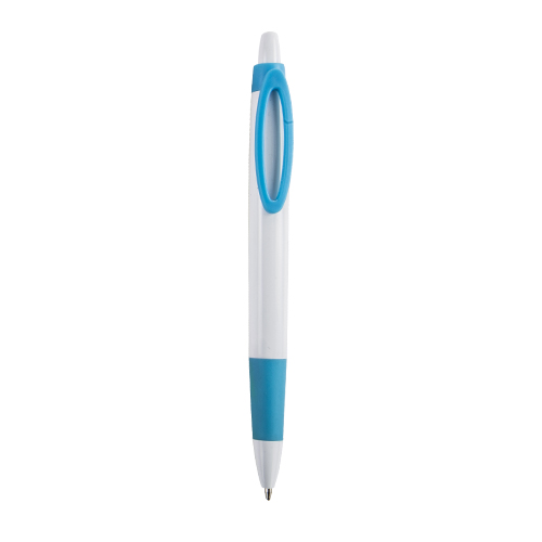 BP-8384, Bolígrafo de plástico con clip de color y grip de goma.