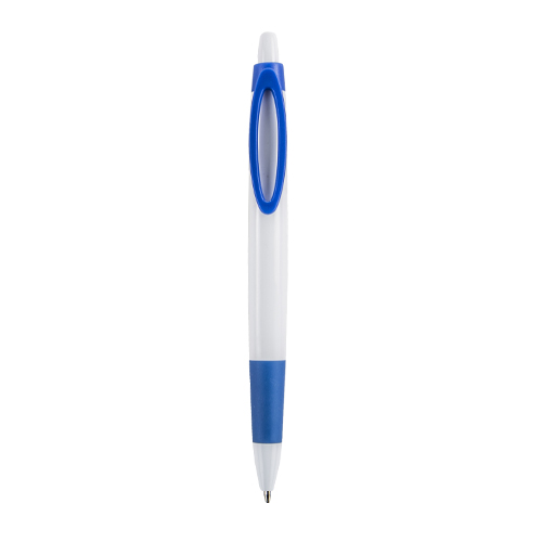 BP-8384, Bolígrafo de plástico con clip de color y grip de goma.