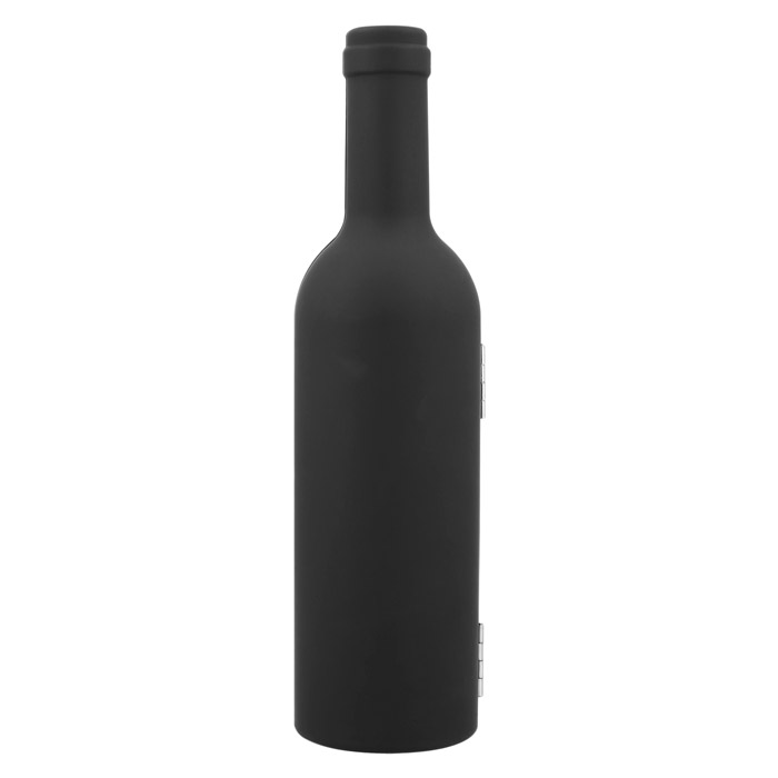 O-026, Set de vino con acabado ruber. Incluye sacacorchos de acero inoxidable, boquilla y corta gotas